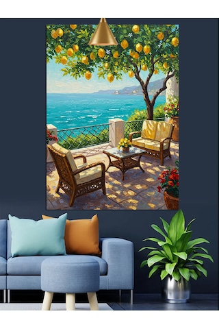 Limon Ağacı Ve Deniz Manzarası Dekoratif Kanvas - Mdf Ahşap Tablo