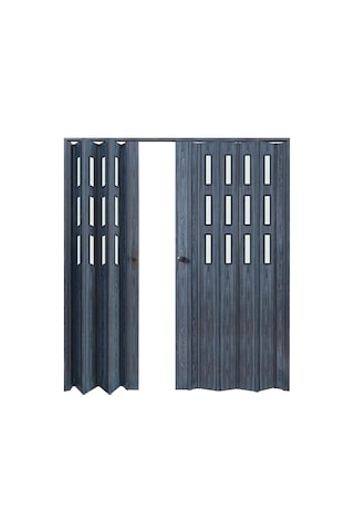 Faran Dekorasyon 170 x 215 Antrasit Renk Camlı Çift Açılım Pvc Akordiyon Kapı - FRNAKMODEL-0-152