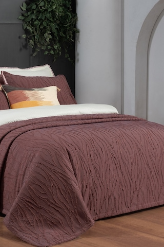 Sarev Fallon Taba Çift Kişilik Dekoratif Kırlent Hediyeli Yatak Örtüsü Seti Taba