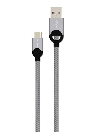 Philips Dlc2628t/97 Usb-a To Usb-c Örgülü Hızlı Şarj Kablosu, 1.2 Metre, Gri
