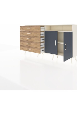 Arges Konsol 2 Raflı 5 Çekmeceli 2 Kapaklı 176x30x99 Aytaşı-antra Aytaşı-antrasit/çam