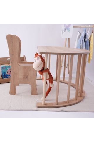 Sincap 3'lü Pikler Halkası Montessori Aktivite ve Oyun Masası Kaydıraklı Tırmanma Seti ve Sandalye Kahverengi