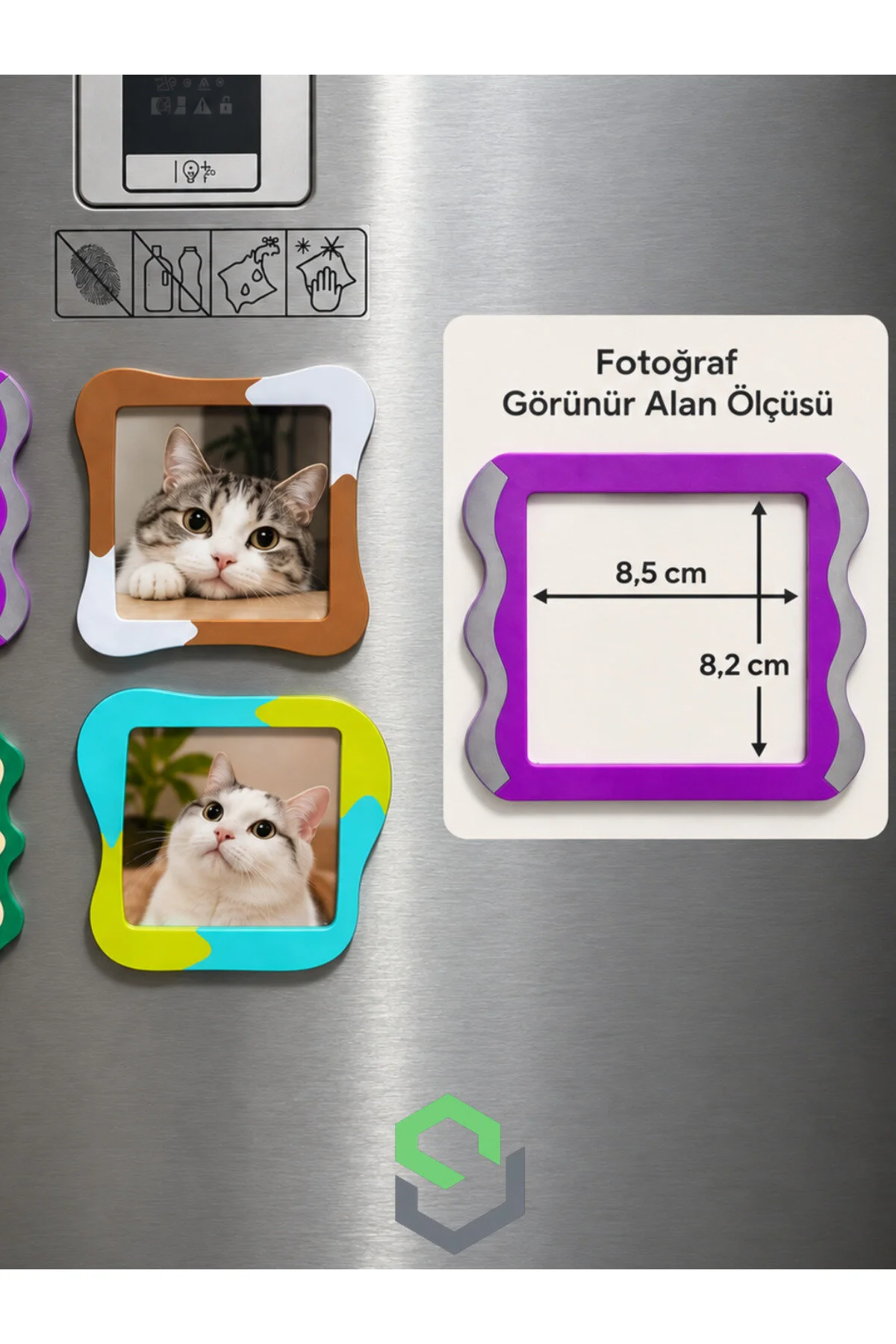 4 Lü Magnetli Buzdolabı Fotoğraf Çerçevesi Seti Renkli Dekoratif Magnet