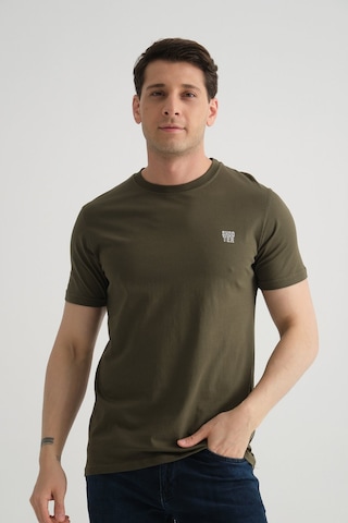 Shooter Sportwear Shooter Erkek Pamuklu Esnek T-shirt Standart Kalıp Minimal Logolu Haki