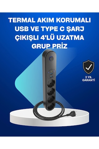 Ceylan Adam Akıllı Akım Dengelemeli 4 Lü Çoklu Priz Type-c Ve Usb Çıkışlı Standart