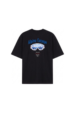Respire Erkek Alpine Nakışlı Oversize T-shirt Siyah