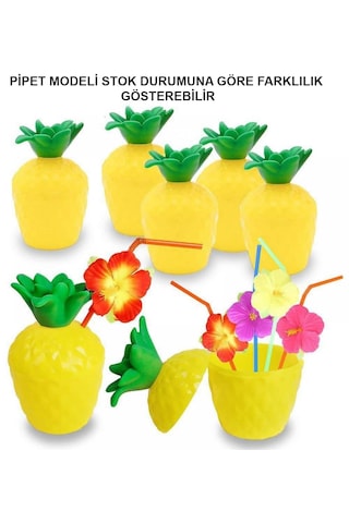 Ananas Hawaii Luau Aloha Pipetli İçecek Kabı Bardak 10x13 Cm 1 Adet Stantart