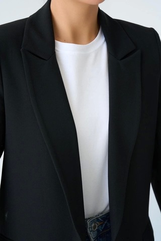 Defymoda Astarı Çizgili Ceket - Siyah Siyah