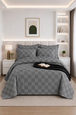 Liva Çift Kişilik Pike Takımı Yatak Örtüsü 2 Yastık Kılıfı Dokulu Pike Seti 220x240 Cm Gri