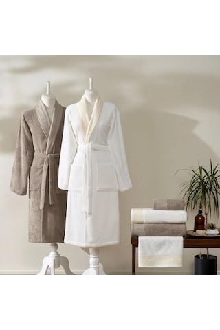 Taç Zen Pure Cotton Pamuk Aile Seti Ekru Bej Ekru