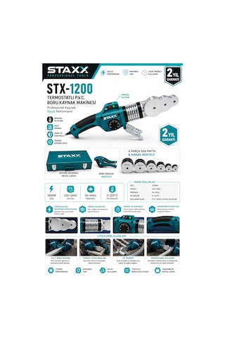 Staxx St1200pp Usta Serisi Pvc Boru Kaynak 1000w 20-63mm Tam Set Profesyonel Kaynak Makinesi Ayarlı