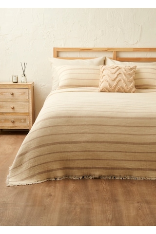 Bella Maison %100 Pamuk Bahama Müslin Dolgulu Çok Amaçlı Çift Kişilik Yatak Örtüsü Seti Krem 230x250 Cm Krem