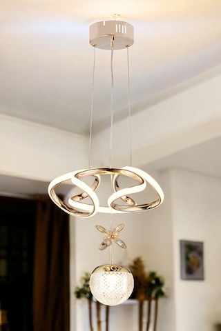 Ey-El Tasarım Tek Toplu Çiçek Modern Sarkıt Led Avize Taşlı Gold Kaplamalı Gold