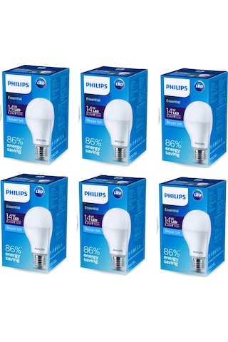 Philips Essential 14 W-100W Led Ampul E27 Beyaz Işık - 6 Adet