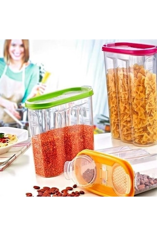 2 Kapaklı Ölçekli Erzak Kuru Gıda Saklama Kutusu Kabı 2,4 Litre-sa940 Şeffaf