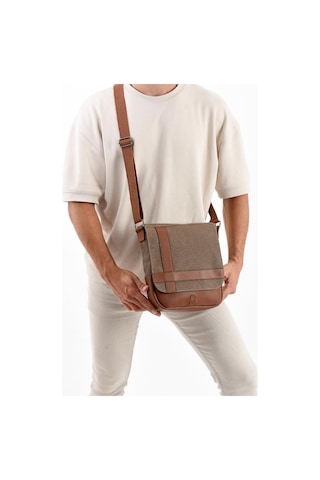 Kanvas Kumaş Tablet Çantası Erkek Postacı Çanta 27 23 Cm Çapraz Askılı Omuz Çantası Camel