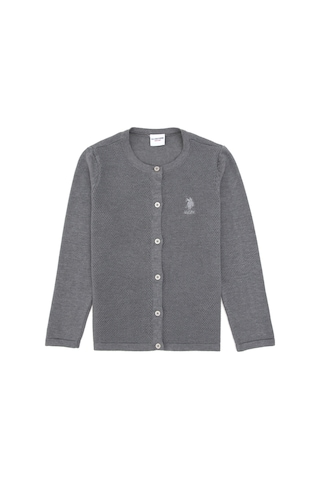 U.S. Polo Assn. Kız Çocuk Gri Melanj Bisiklet Yaka Triko Hırka 50294745-VR086