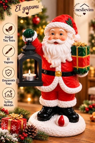 Fenerli Noel Baba Dekor Kırmızı 20 Cm