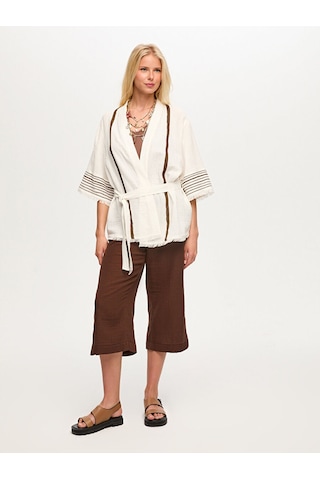 Faik Sönmez Resort Sırt Taş Ve Baskı Detaylı Müslin Kimono S26kmn006 Us26kmn00673 Ekru