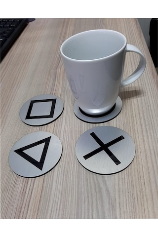 Playstation Bardak Altlığı - Pleksi Gümüş - Siyah