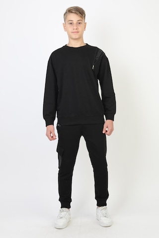 Mevsimlik Respect Baskılı 2 İplik %100 Pamuk 2 İplik Uzun Kollu Erkek Çocuk Sweatshirt-90934 Siyah