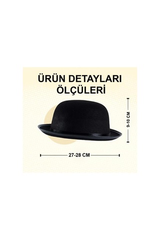 Charlie Chaplin Stil Yetişkin Şapkası - Siyah Melon Parti Şapkası