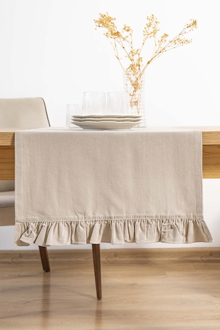 Rivaistanbul Ruffle Bej Fırfırlı %100 Pamuklu Ham Keten Runner 50x130 Cm Bej