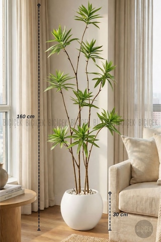 Biçiçek Yapay Dragon Bi̇tki̇si̇ 160 Cm Beyaz Küre Saksıda