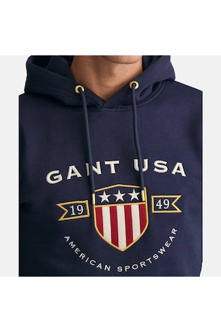Gant Erkek Kapşonlu Sweatshirt Yandan Cepli Lacivert