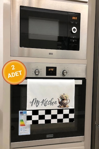Valerine Life My Kitchen Dama Desenli Papatyalı Mutfak Kurulama Fırın Beyaz El Havlusu %100 Pamuklu Beyaz
