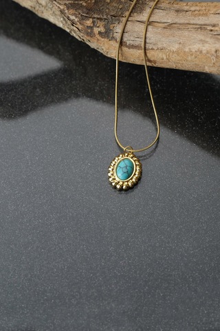 Çildan Womens Doğal Taşlı Gold Kolye