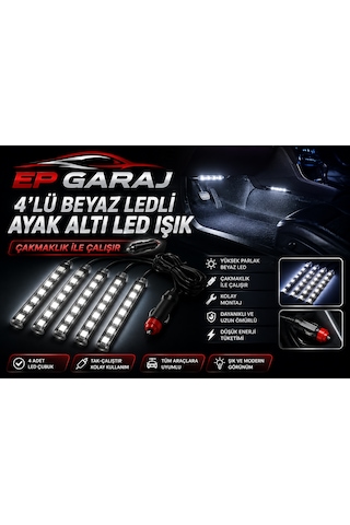 Üniversal Bütün Araçlara Uyumlu 4 Lü Beyaz Ledli Ayak Altı Led Işık Seti -