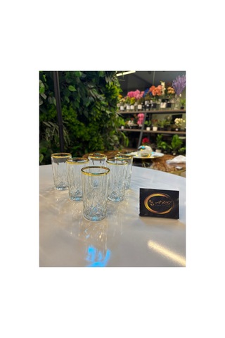 Lav Odin Yaldızlı Kahve Yanı Su Bardağı, 6 Kişilik Meşrubat Soda Bardağı, Sunumluk, Modern Gold-yaldız