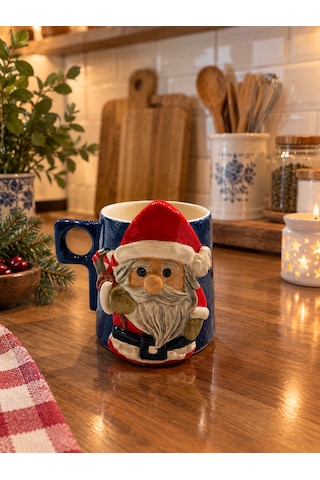 Noel Baba Seramik Kupa Mavi