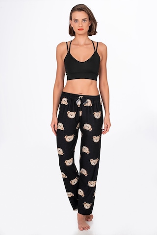 Kompedan Kadın Süet Ayıcık Desenli Pijama Tek Alt Desen 2