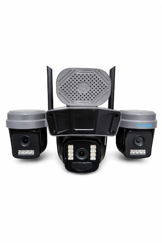 Okam 5210 3 Lensli Wifi Solar Güvenlik Kamerası 360 Ptz, Gece Görüş, Hareket Takip, Güneş Panelli