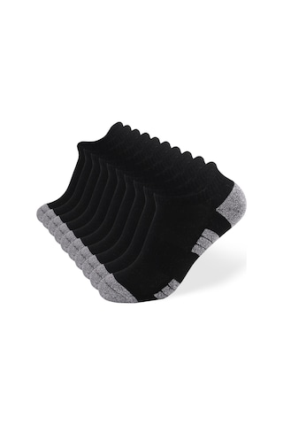 Geeksen Siyah Spor Pırlanta Çorapları L 43-46 Numara 10 Çift Paket - Pamuklu, Elastik, Yumuşak Siyah