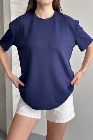 Balenbi Kadın Modal Bisiklet Yaka Basic Yarım Kollu T-shirt 1211 Lacivert