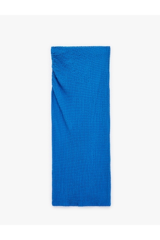 Koton Bürümcük Kumaş Drape Detaylı Dokulu Midi Kobalt Mavi Kalem Etek Mavi 6sak10005uk