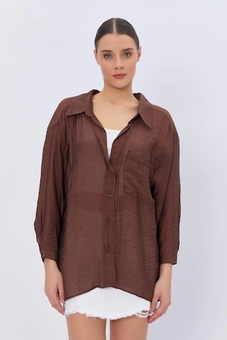 Defymoda Cepli Oversize Gömlek - Kahve Kahve
