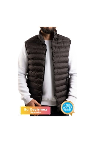 Konfor Modeli Siyah Şişme Mont Su Rüzgar Ve Soğuk Geçirmez Erkek Şişme Yelek