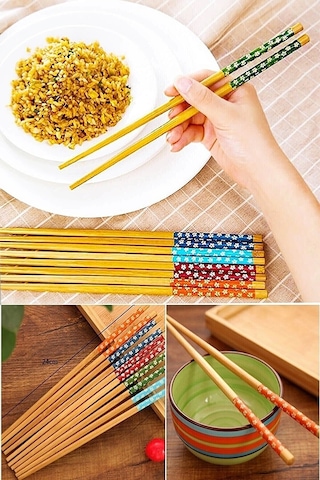 Bambu Chopstick Çubuk Yemek Çubuğu Yıkanabilir Tekrar Kullanılabilir 10 Çift- 20 Adet Çok Renkli