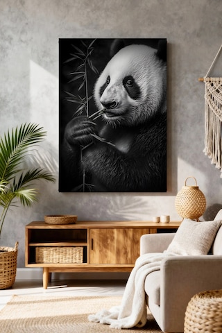 Kanvas Tablo Panda Bambu Siyah Beyaz Sevimli Hayvan Dekor Hd Baskı Mushen Studio