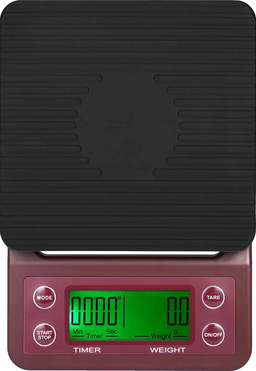 Kosona Kahve Ve Pastane İçin Zamanlayıcı Fonksiyonlu Mutfak Terazisi, 3kg/0.1g Hassasiyet, Bordo Rengi Pil Dahil Değil Bordo