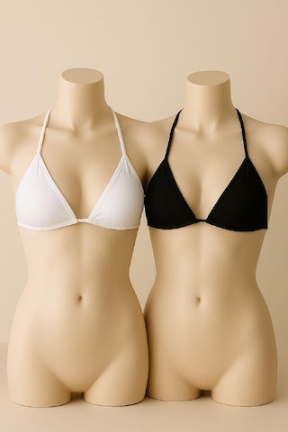 Moda Dua Kadın Siyah Ve Beyaz Minimal Kesim Üçgen Bikini Üstü Çok Renkli