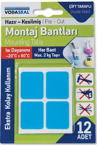 Vodaseal Çift Taraflı Montaj Bandı 12'li Beyaz