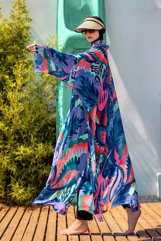 Remsa Tesettür Mayo Üzerine Tek Kaftan Kimono Pareo Mor Rp028 Morika Mor