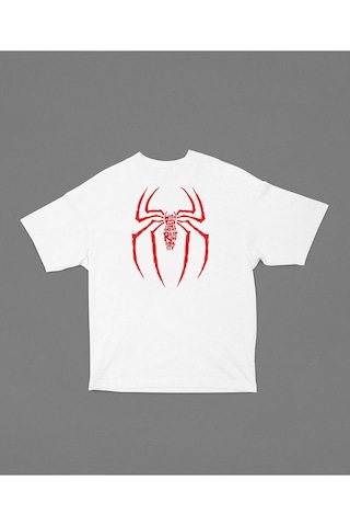 Havalı Spider-man Logo Baskılı Unisex Oversize Tişört Beyaz