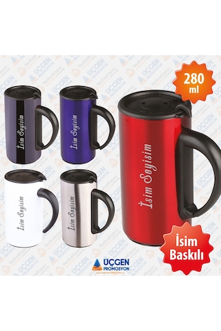 280 Ml Kulplu İsim Baskılı Termos Bardak 3507  Kırmızı