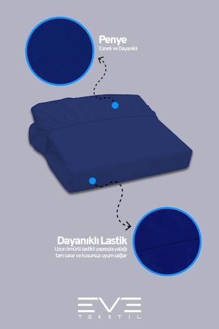 Eve Tekstil Fitted Yüksek Kaliteli Penye Kumaş Tek Kişilik Lastikli Çarşaf Lacivert
